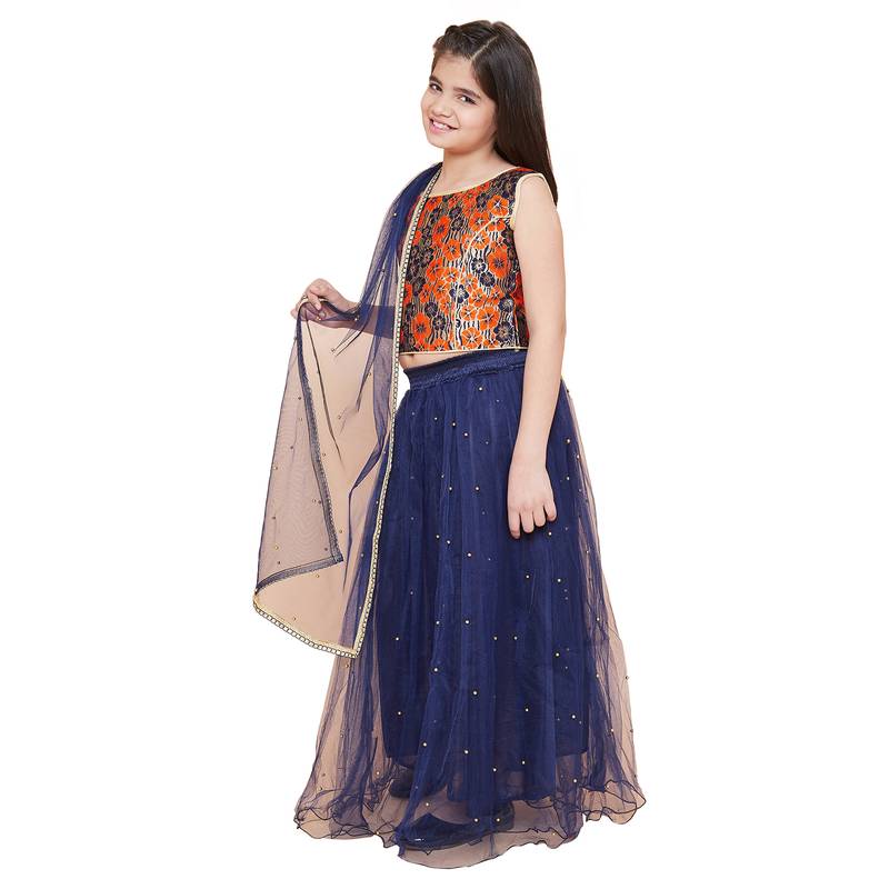 Blue printed silk    lehenga &   choli with dupatta