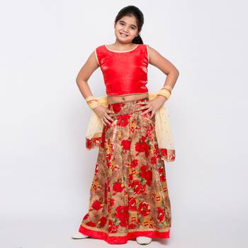Red printed silk    lehenga &   choli with dupatta 1