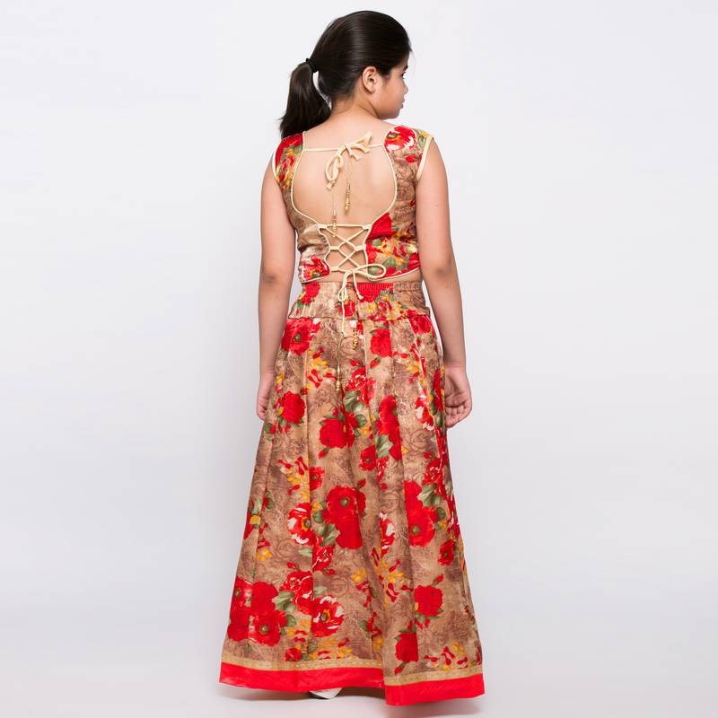 Red printed silk    lehenga &   choli with dupatta