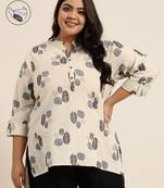 Natural Cotton Flex Printed High Low Kurta with Mask