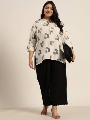 Natural Cotton Flex Printed High Low Kurta with Mask 2