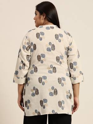 Natural Cotton Flex Printed High Low Kurta with Mask 3