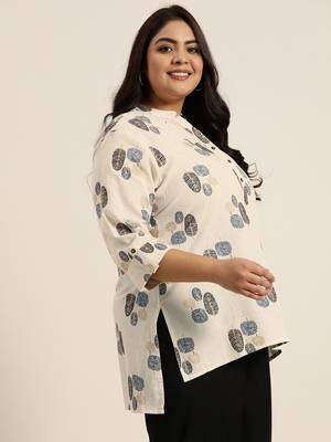 Natural Cotton Flex Printed High Low Kurta with Mask 4