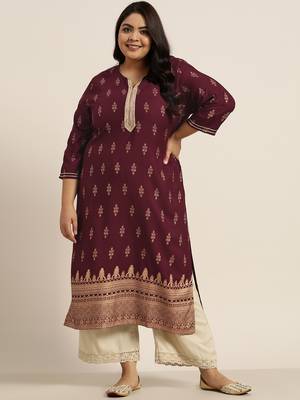 Wine Rayon Printed Straight Kurta 1