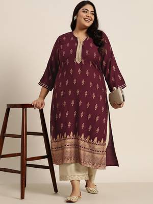 Wine Rayon Printed Straight Kurta 2