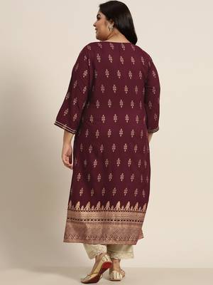 Wine Rayon Printed Straight Kurta 3