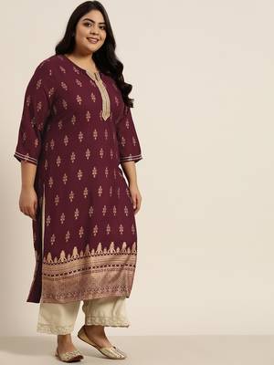 Wine Rayon Printed Straight Kurta 4
