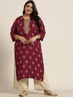 Burgundy Rayon Dobby Printed Straight Kurta 1