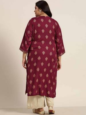 Burgundy Rayon Dobby Printed Straight Kurta 3