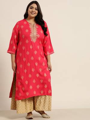 Fuschia Rayon Dobby Printed Straight Kurta 1