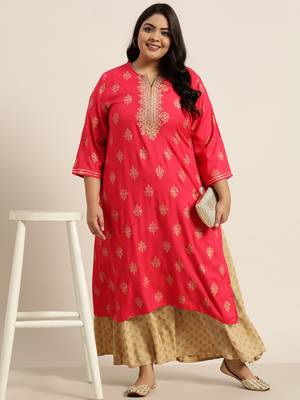Fuschia Rayon Dobby Printed Straight Kurta 2