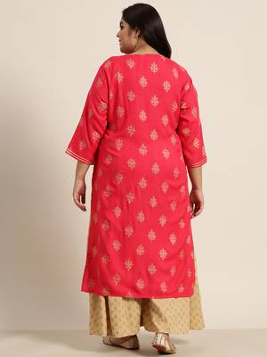 Fuschia Rayon Dobby Printed Straight Kurta 3