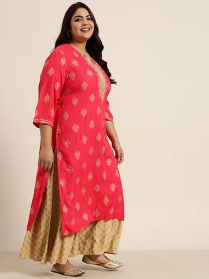 Fuschia Rayon Dobby Printed Straight Kurta 4
