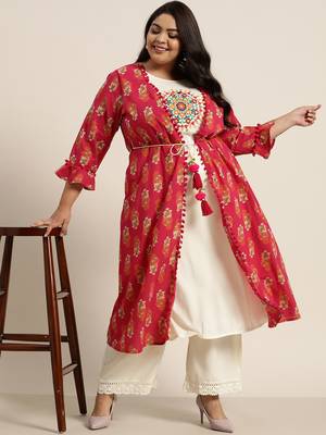 Fuschia Rayon Embroidered Jacket Style Kurta 2