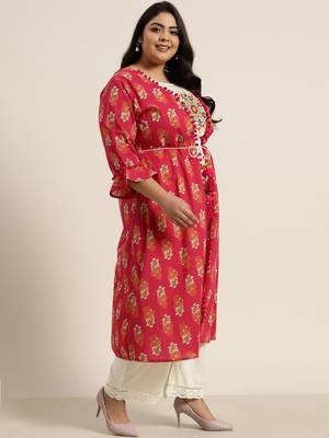 Fuschia Rayon Embroidered Jacket Style Kurta 4