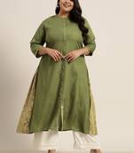 Olive Rayon Printed A-Line Kurta