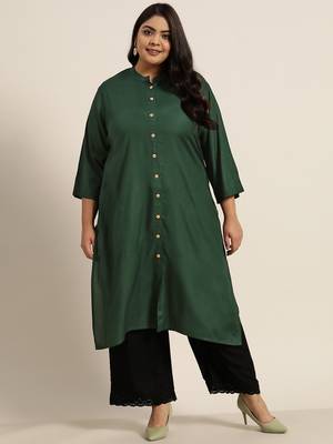 Jade Green Rayon Solid A-Line Kurta 1