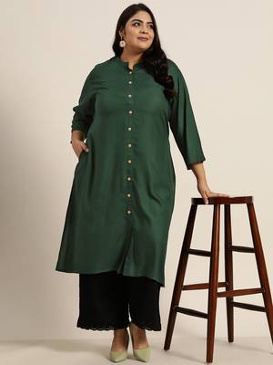 Jade Green Rayon Solid A-Line Kurta 2