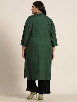 Jade Green Rayon Solid A-Line Kurta 3
