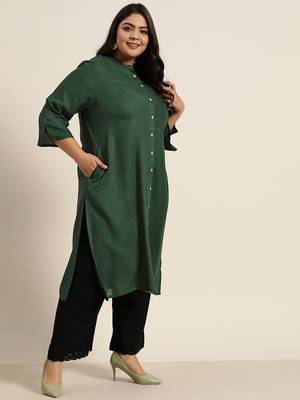 Jade Green Rayon Solid A-Line Kurta 4