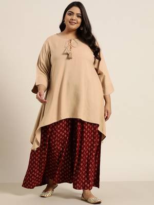 Beige Rayon Slub Solid Asymmetric Kurta 1