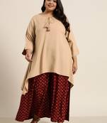 Beige Rayon Slub Solid Asymmetric Kurta