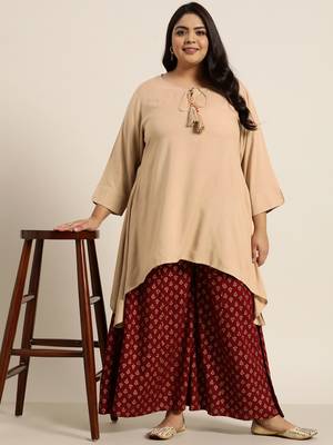Beige Rayon Slub Solid Asymmetric Kurta 2