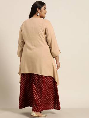 Beige Rayon Slub Solid Asymmetric Kurta 3