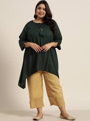 Jade Green Rayon Slub Solid Asymmetric Kurta 1