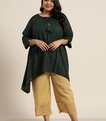 Jade Green Rayon Slub Solid Asymmetric Kurta