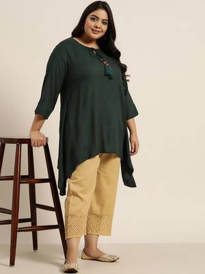 Jade Green Rayon Slub Solid Asymmetric Kurta 2