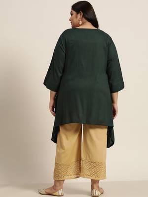 Jade Green Rayon Slub Solid Asymmetric Kurta 3