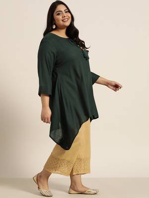 Jade Green Rayon Slub Solid Asymmetric Kurta 4