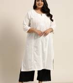 White Cotton Voile Embroidered Straight Kurta