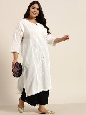 White Cotton Voile Embroidered Straight Kurta 2