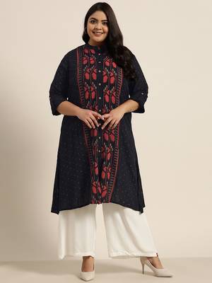 Black Rayon Slub Printed A-Line Kurta 1