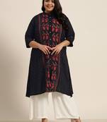 Black Rayon Slub Printed A-Line Kurta