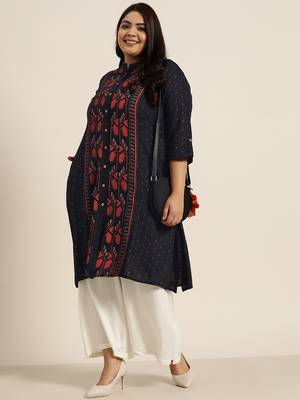Black Rayon Slub Printed A-Line Kurta 2
