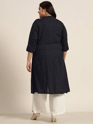 Black Rayon Slub Printed A-Line Kurta 3