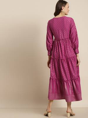 Fuschia Poly Rayon Printed Tiered Dress 3
