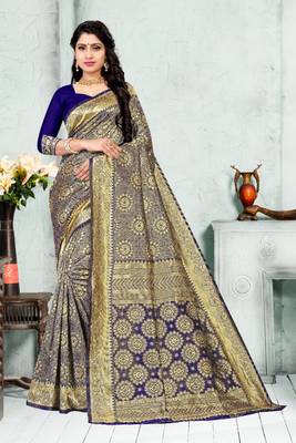 NAVYBLUE RICH art silk saree AND HEAVY RICH PALLU WITH BLOUSE 1