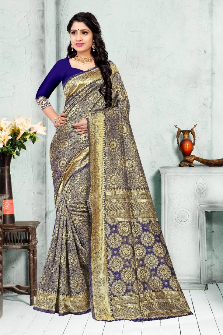 NAVYBLUE RICH art silk saree AND HEAVY RICH PALLU WITH BLOUSE
