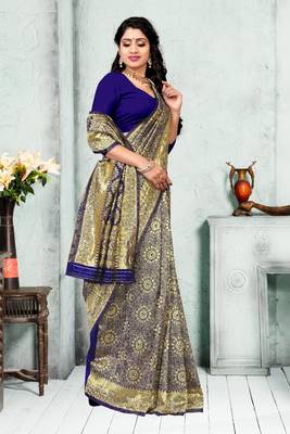 NAVYBLUE RICH art silk saree AND HEAVY RICH PALLU WITH BLOUSE 3
