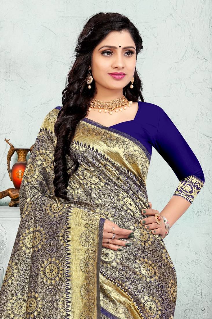 NAVYBLUE RICH art silk saree AND HEAVY RICH PALLU WITH BLOUSE