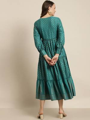 Teal Poly Rayon Printed Tiered Dress 3