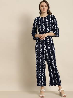 Navy Rayon Floral Print dress 1