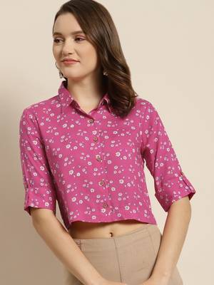 Pink Rayon Floral Print Top 1