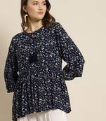 Navy Rayon Crepe Floral Print Tunic