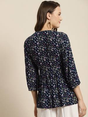 Navy Rayon Crepe Floral Print Tunic 3