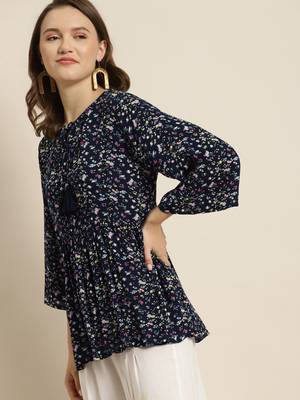 Navy Rayon Crepe Floral Print Tunic 4